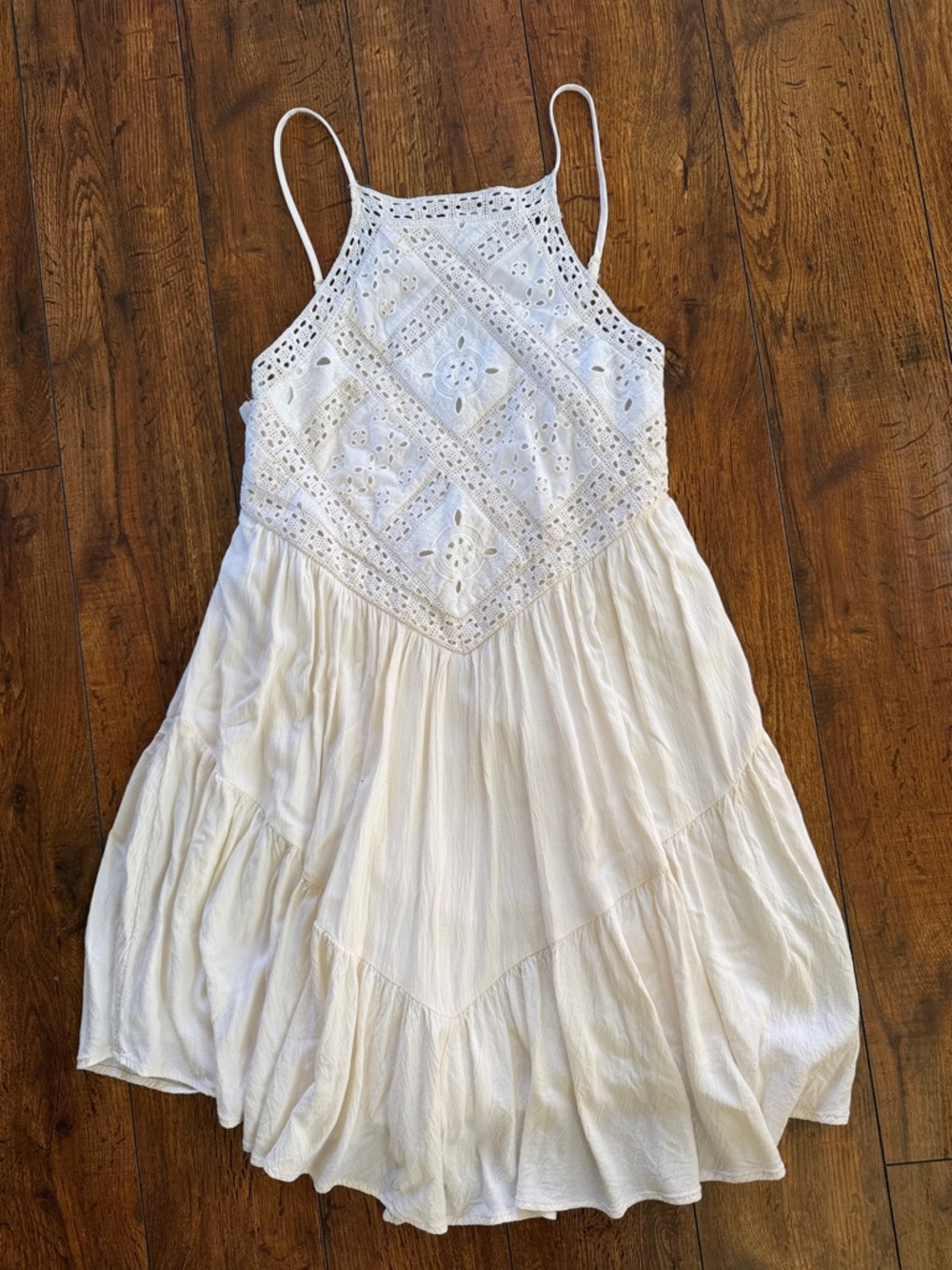 American Eagle Outfitters White Crochet Bodice Midi Dress